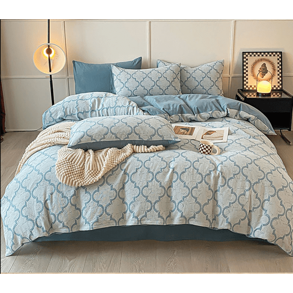 Xiao Hua Juego de sábanas, juego de sábanas y fundas de almohada, juego de cama individual, ropa de cama de hotel, decoración del hogar (azul)