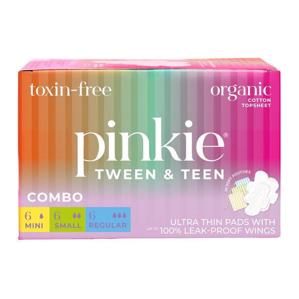 Toallas sanitarias Pinkie para preadolescentes y adolescentes de algodón orgánico, combo de 18 unidades