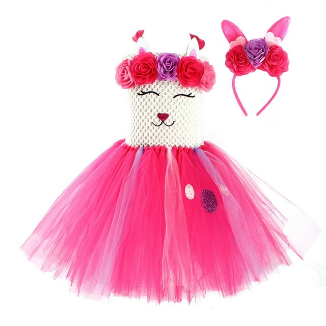 GDREDA Adorable Robe de Lapin de Pâques pour Tout-Petites Filles Oreilles de Lapin Mignonnes Robe de Fête en Maille Tuftée Rose Vif, 4-5 Ans