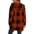 thumbnail image 7 of Women's Shacket Jacket Plaid Red Winter Long Sleeve Faux Shearling Oversized Jacket S, 7 of 7