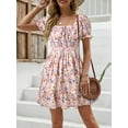 thumbnail image 5 of Square Neck Womens Boho Floral Smocked Short Sleeve Ruffle Beach Summer Mini Dress, 5 of 7