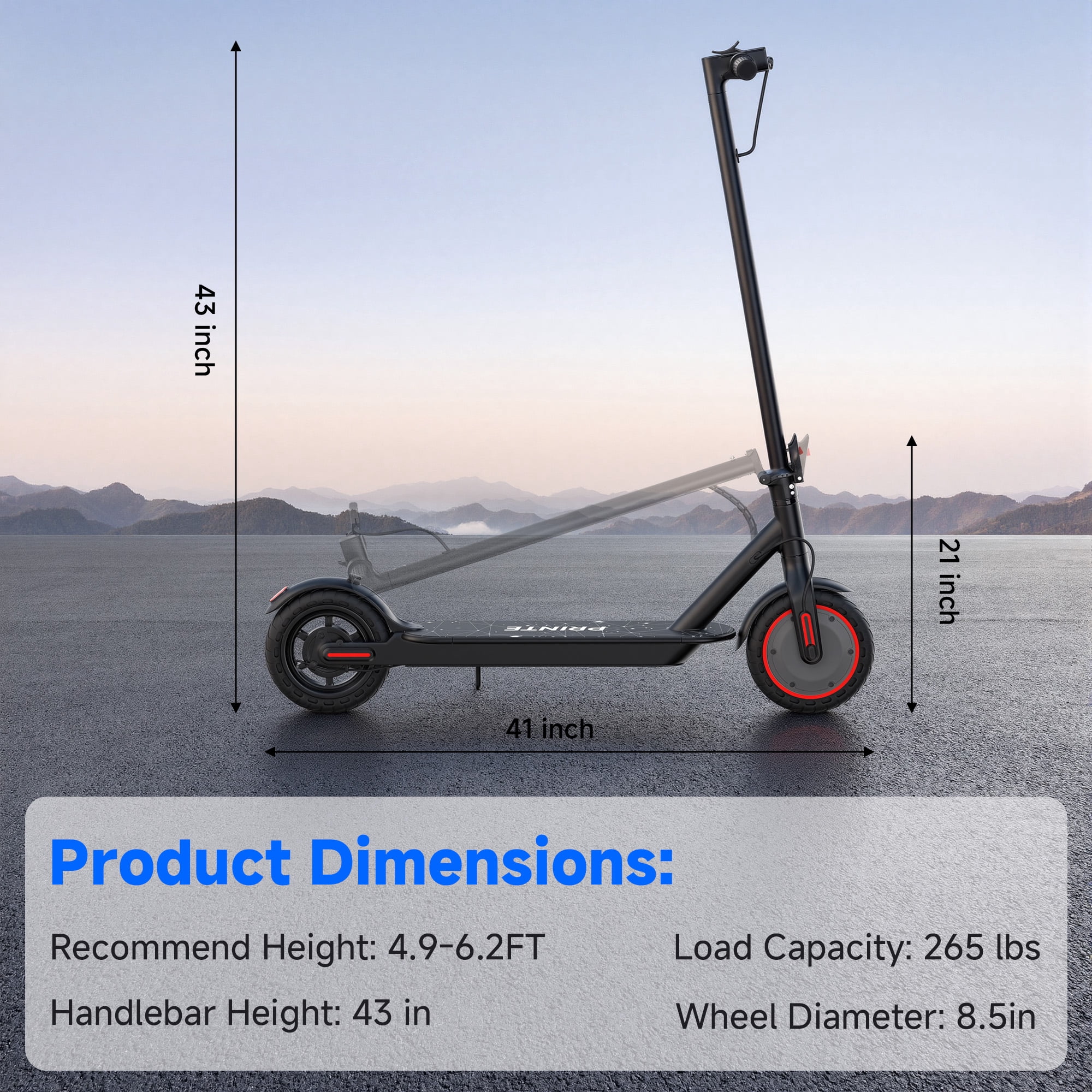 PRINTE N6 Electric Scooter 350W with LCD Display Waterproof APP 19MPH for Adult and Teen UL2272