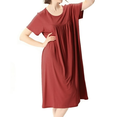 

Lu s Chic Women s Plus Nightgown Cotton Short Sleeve Sleepwear Summer Pajama Dress Nightwear Knee Length Shirred House Pj Sleep Lounge Gown Burgundy 5X