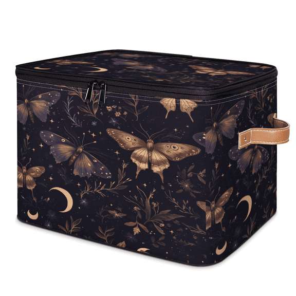 ADECORIVY Purple Moon Moths Storage Bin with Lid, Decorative Storage Boxes Cube for Shelves, Foldable Storage Baskets Closet Clothes Organizer with Handles