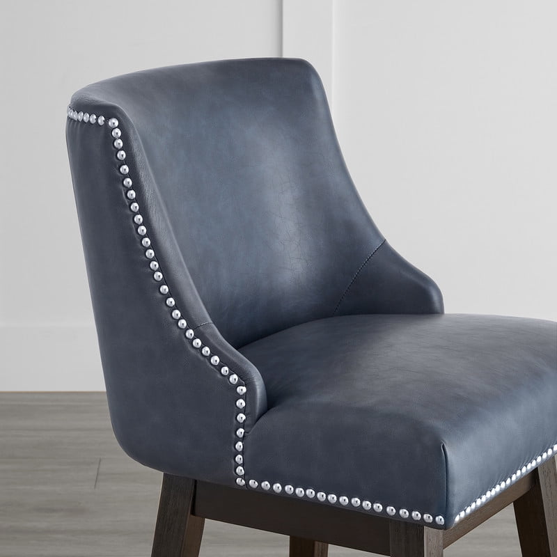 CHITA 26 inch Swivel Upholstered Counter Height Bar Stools with Full Back Set of 2,Faux Leather in Navy Blue