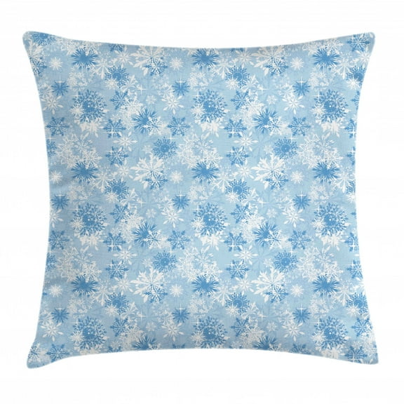 Snowflake Throw Pillow Cushion Cover, Winter Holiday Illustration Christmas Snowflakes on Abstract Background, Decorative Square Accent Pillow Case, 18 X 18 Inches, Pale Blue White, by Ambesonne