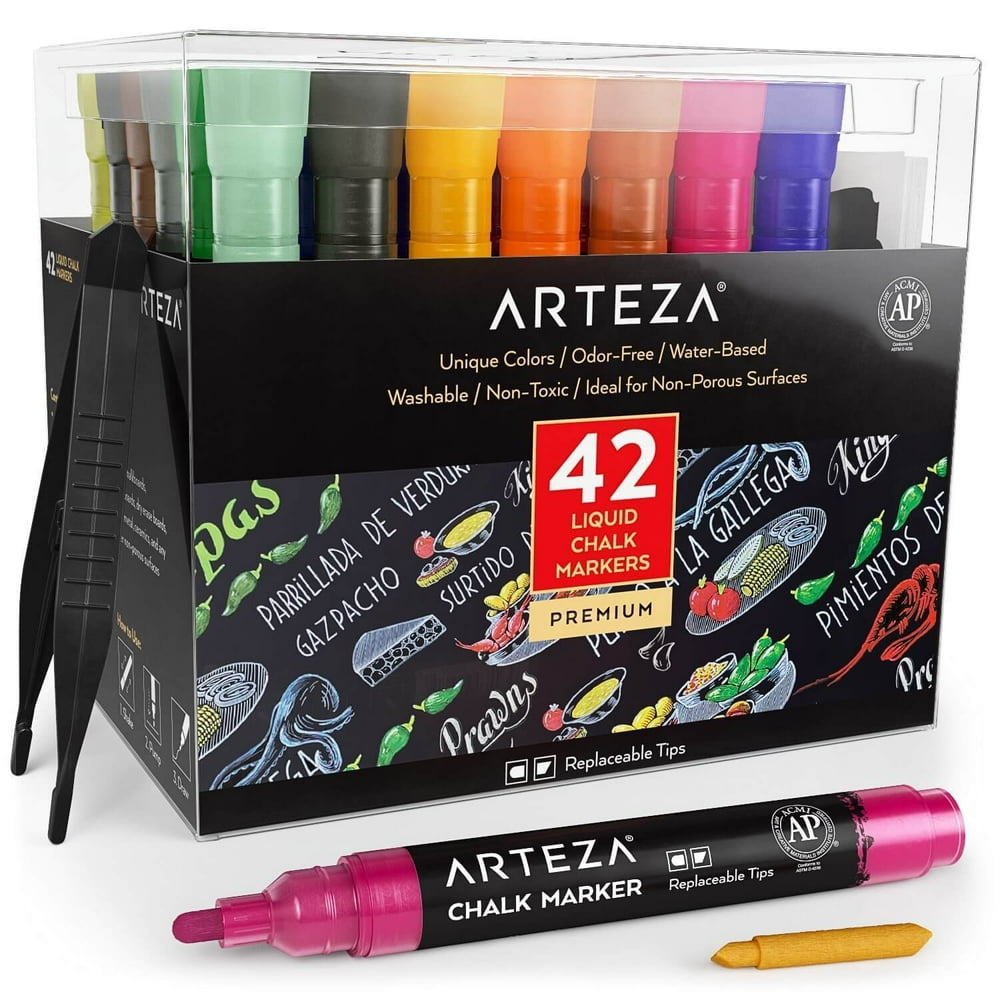 Arteza Replaceable Tip Liquid Chalk Markers Art Supply Set, Various