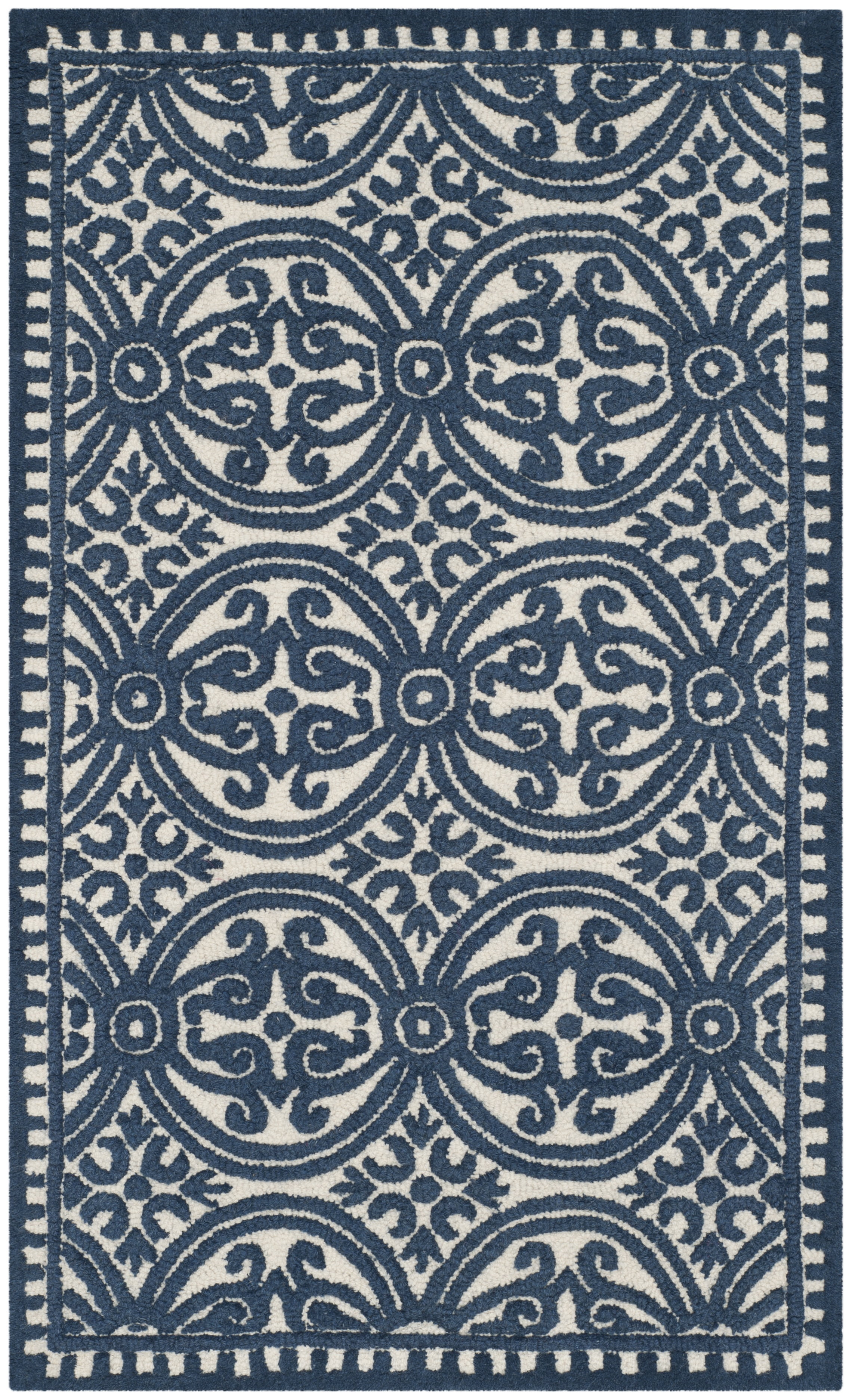 SAFAVIEH Cambridge Joseph Geometric Wool Area Rug, Ivory/Navy, 4' x 6'