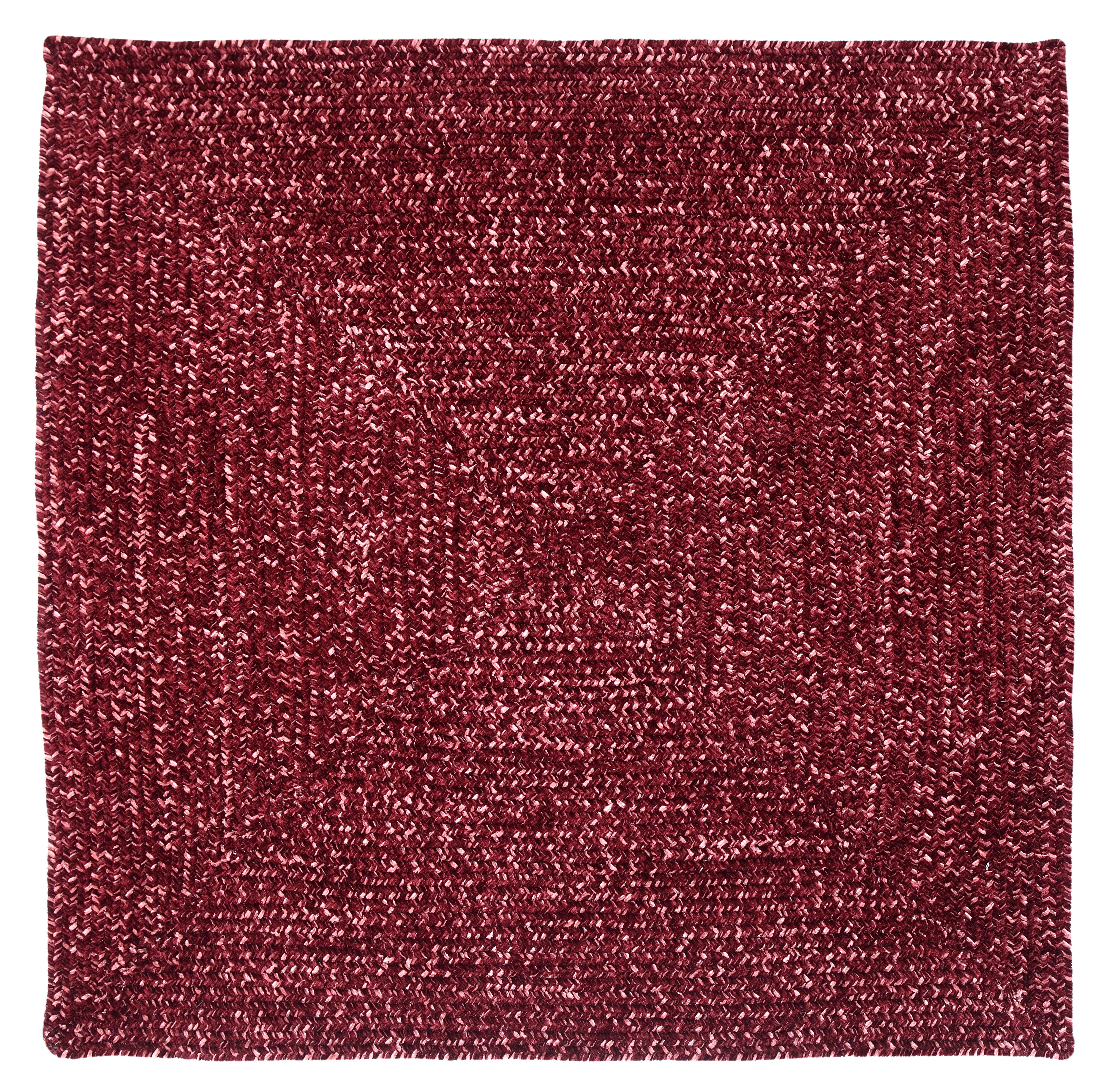Better Trends 72" Square Braided Rug 100% Polyester Durable and Stain Resistant Reversible Indoor Area Utility Rug, Chenille Tweed Collection - Burgundy & Mauve
