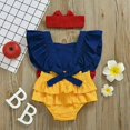 thumbnail image 2 of One Pieces Infant Baby Girl Ruffle Flying Sleeve Bowknot Headband Romper Bodysuit 0-24M, 2 of 4