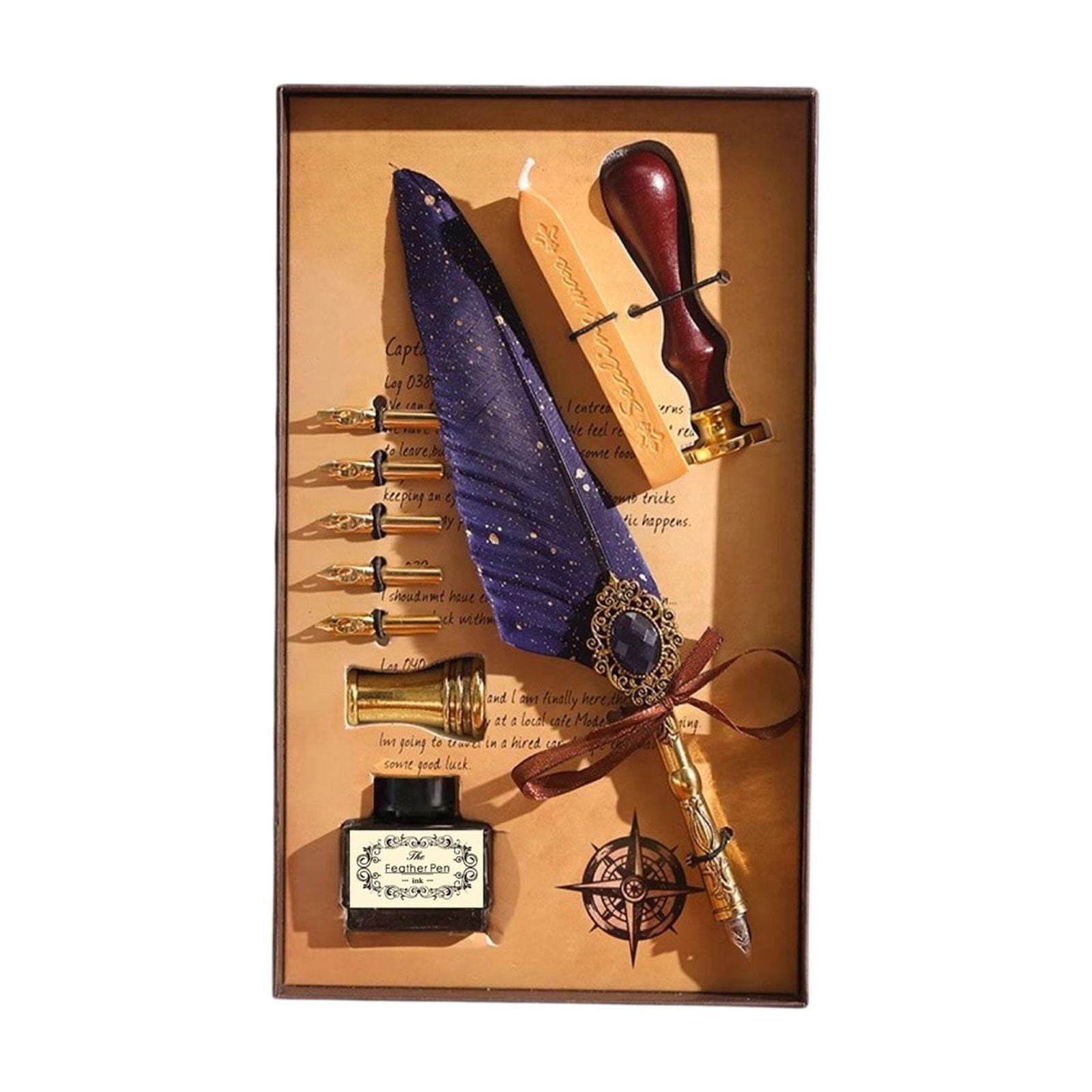 Xheghe Quill Pen Set with Ink, Nibs, Seals & Stand - Ideal for Calligraphy, Journaling & Gift-Giving