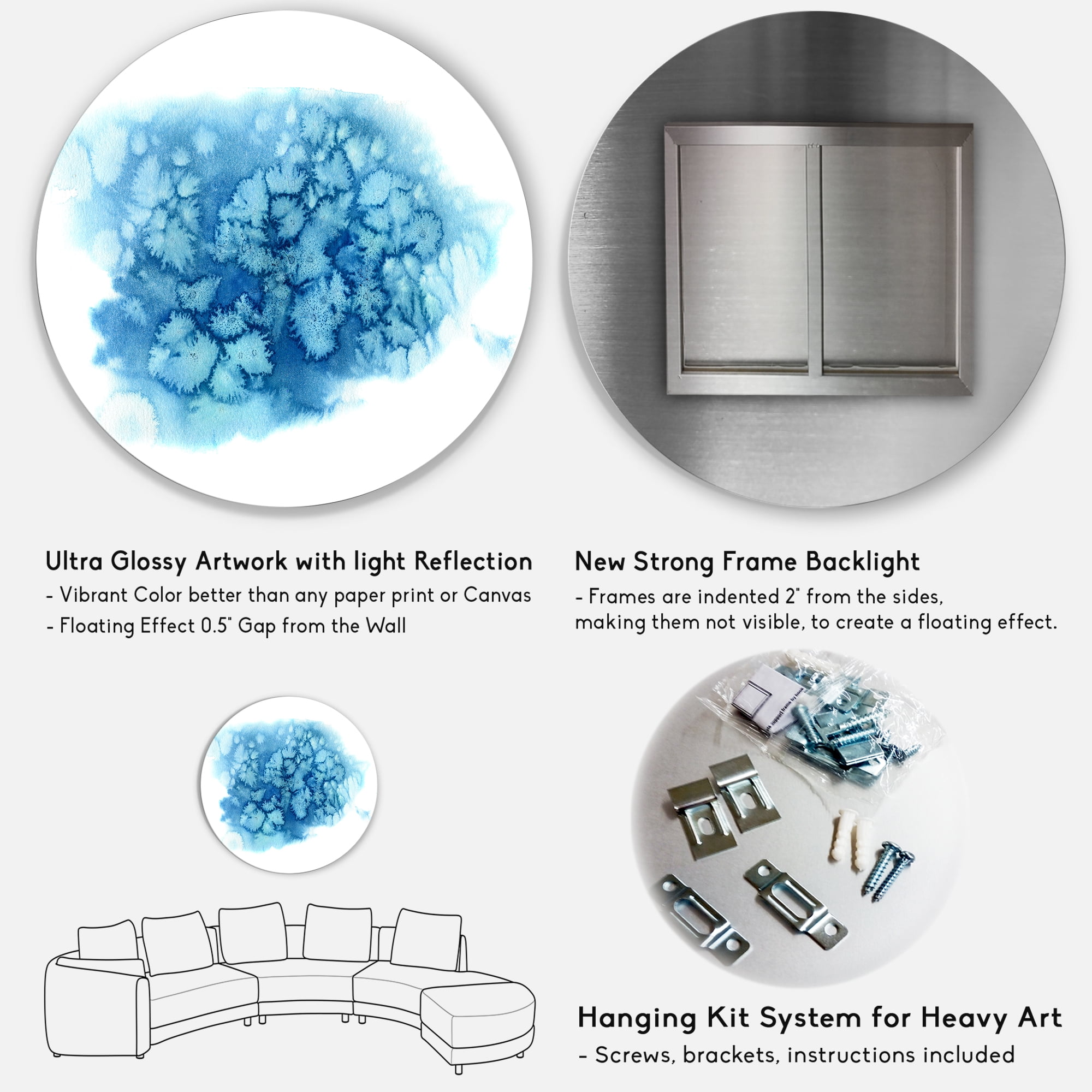 Designart 'Abstract Blue Turquoise Cloud' Modern Circle Metal Wall Art 29x29 - Disc of 29