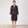 thumbnail image 2 of TSADFHJI Mens Pajama Set Male Robe Satin Bathrobe with Shorts Set Metal Wave Point Pajamas Silky Kimono Robe Xl Dark Blue, 2 of 7