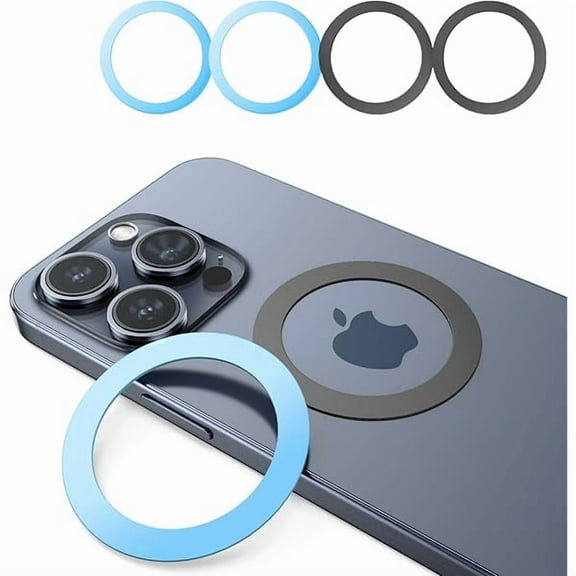 Saluqifa Ultra-Thin 0.4mm Magsafe Sticker Ring, Strong Suction Compatible With Magsafe Wireless Charger for iPhone 12/13/14 Pro Max,Samsung, 4 Pack (Blue,Black)