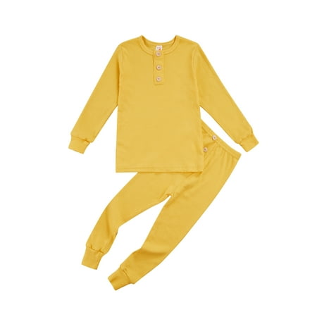 

Spring hue Kids Girls Boys Rib Cotton Pajamas Set Snug Fit Solid Color 2 Piece Sleepwear Nightwear SleepPlay