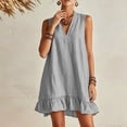 thumbnail image 7 of Horkkom Linen Dress Women V Neck Solid Color Sleeveless Summer Dresses Beach Casual Flowy dresses, S-2XL, 7 of 7