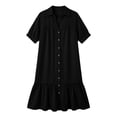 thumbnail image 6 of Women's Solid Color V-Neck Short Sleeve Casual Summer Dress, 6 of 6