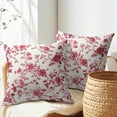 thumbnail image 2 of Wine Red Floral Pillow Covers 18x18 Inch Set of 2 Red and Cream Chinoiserie Flower Outdoor Decorative Throw Pillows Vintage Rustic Toile Pillowcases Cushion Covers for Couch Home Decor, 2 of 4