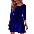 thumbnail image 1 of cfhntfmh Robes d'Automne pour Femmes Velours Confortable Col Rond T-Shirts Amples Robe Décontractée Manches 3/4 Robe Mini Unie, 1 of 6