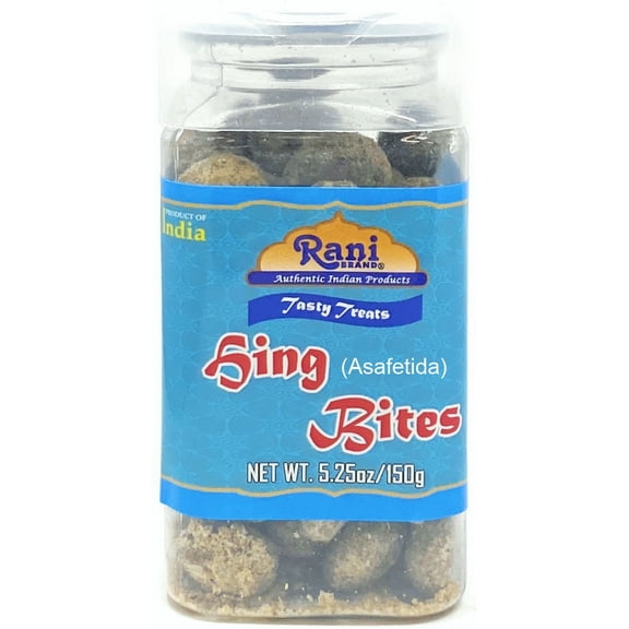 Rani Hing (Asafetida) Bites 5.25oz (150g) Vacuum Sealed, Easy Open Top, Resealable Container ~ Indian Tasty Treats | Vegan | Gluten Friendly | NON-GMO | Indian Origin