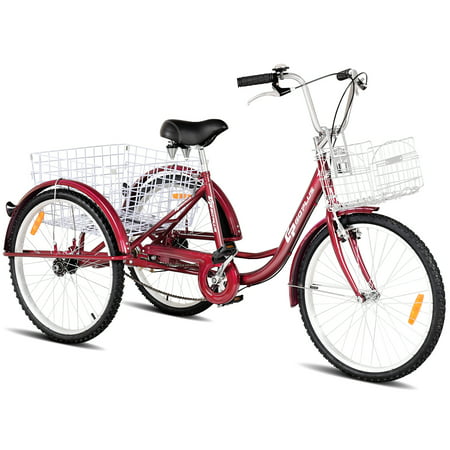 Goplus 24'' Single Speed 3-wheel Bicycle Adult Tricycle Seat Height Adjustable w/