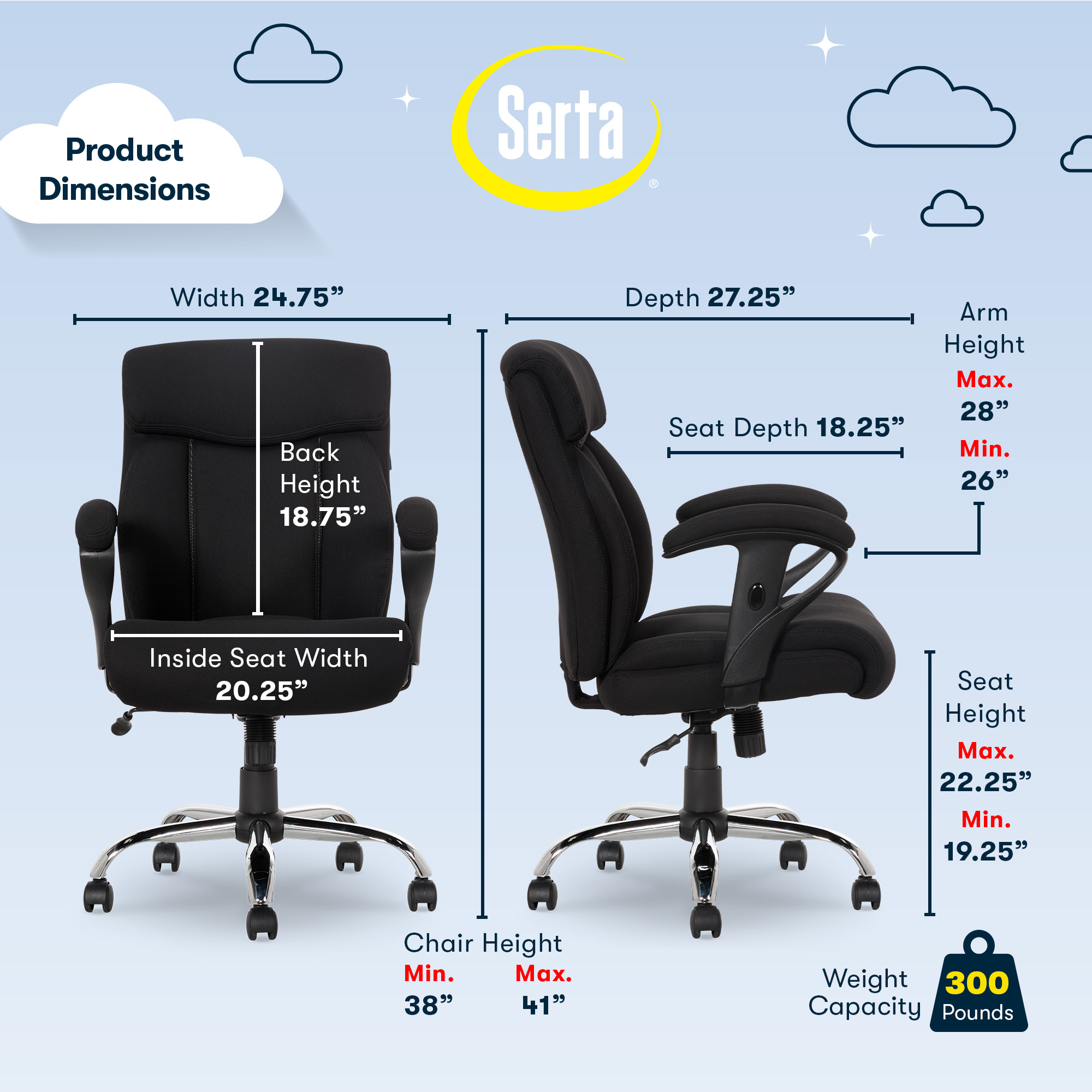 Serta Big & Tall Fabric Manager Office Chair, Supports up to 300 lbs, Black - image 3 of 15