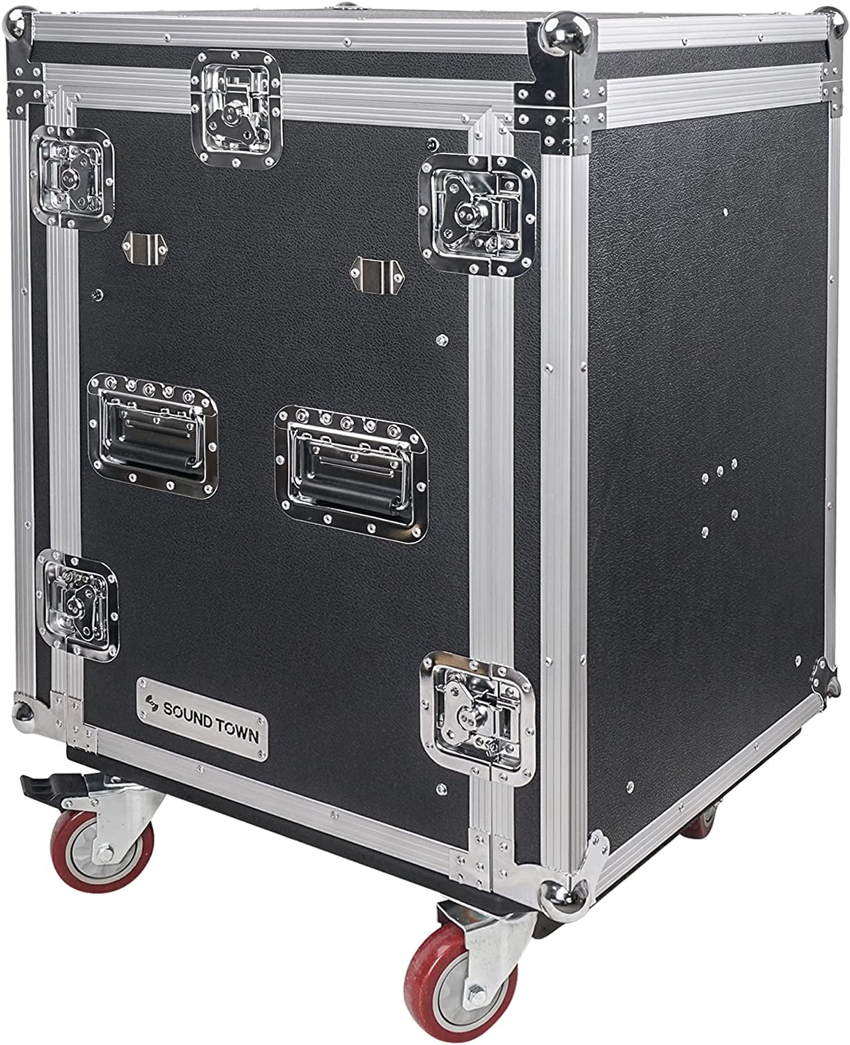 Sound Town PA DJ Combo with 14U Rack/Road ATA Case w/Slant Mixer Top, DJ Work Table, One 10 Outlet AC Power Conditioner/Sequencer (STMR-14TPS10)