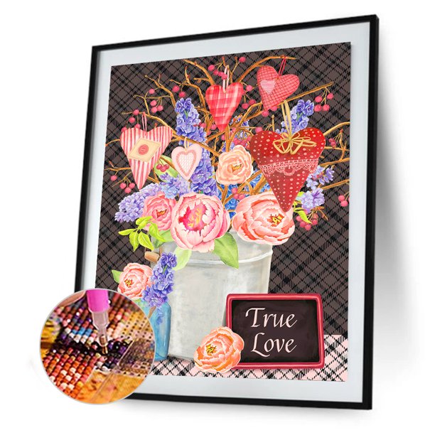 Full Round Drill Diamond Painting 5D Kit de póster de flores de San Valentín (wT1039) Likrtyny Oficina Multiescena Multifunción