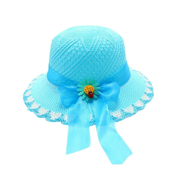 WMTBSRSW Girls Breathable Straw Hat Hollow out Large Brim Flowers Beach Buckle Hat Elegant Princess Dress up Sun Hat for Summer Party