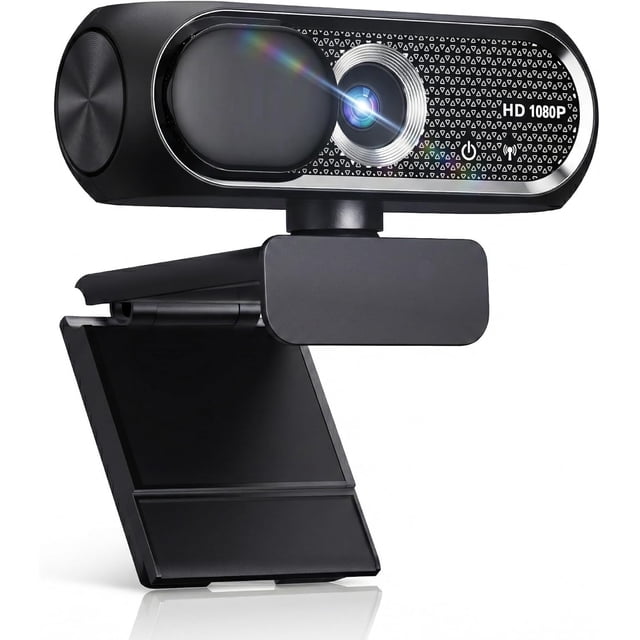 1080P HD Webcam with Microphone, Noise Cancellation, Privacy Cover, Wide-Angle Lens, Auto Light Correction, Plug & USB Webcam for Laptop, Desktop, PC, , Zoom, Skype, Streaming (Black)