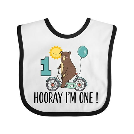 

Inktastic 1st Birthday Bear on Bicycle 1 Year Old Gift Baby Boy or Baby Girl Bib