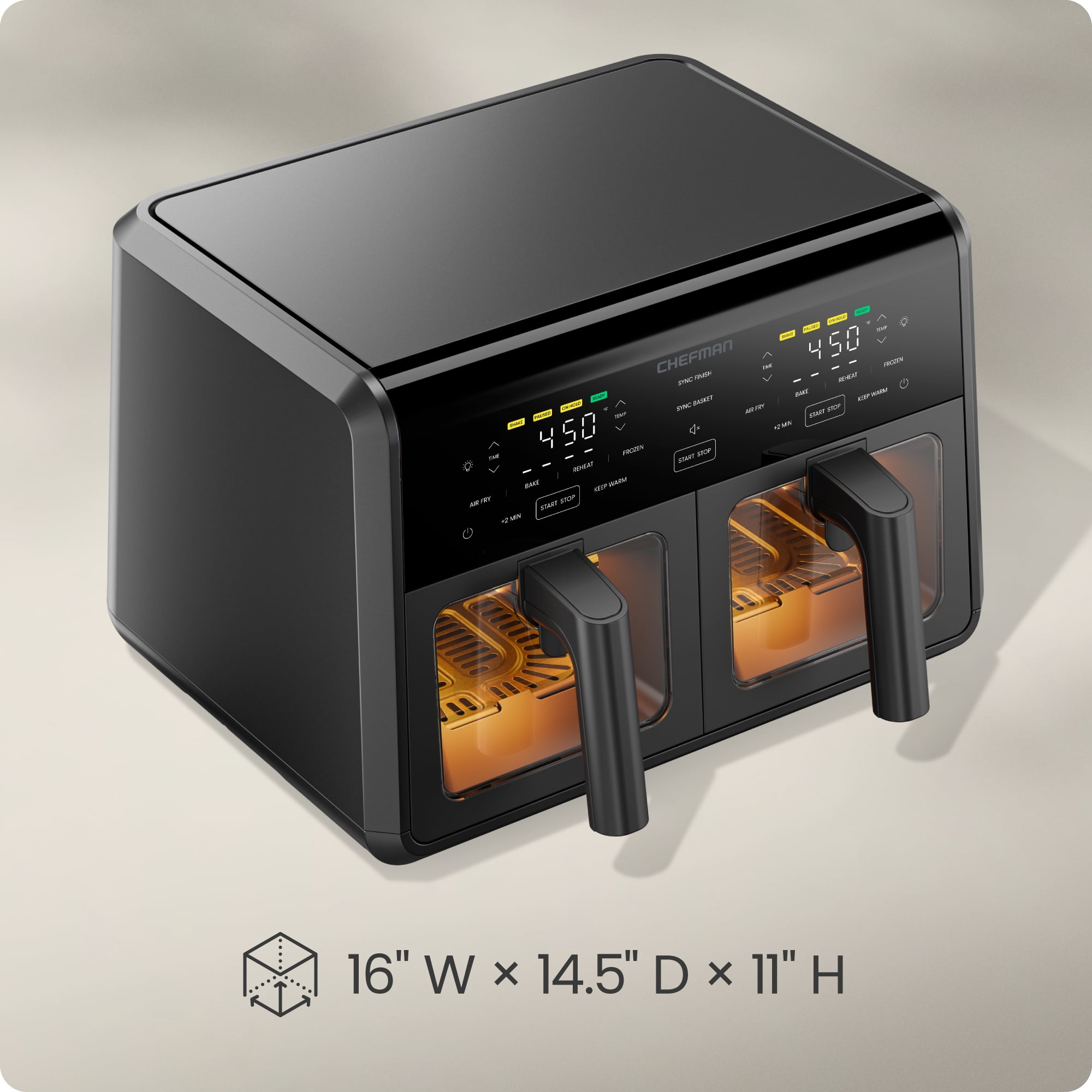 Chefman 9-Quart TurboFry Dual Basket Easy-View Air Fryer, 450°F Max Temp - Black