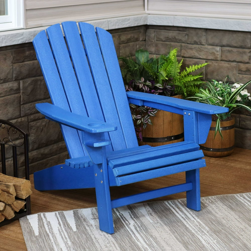 Sunnydaze All-Weather Outdoor Adirondack Chair with Drink Holder - Heavy Duty HDPE Weatherproof 