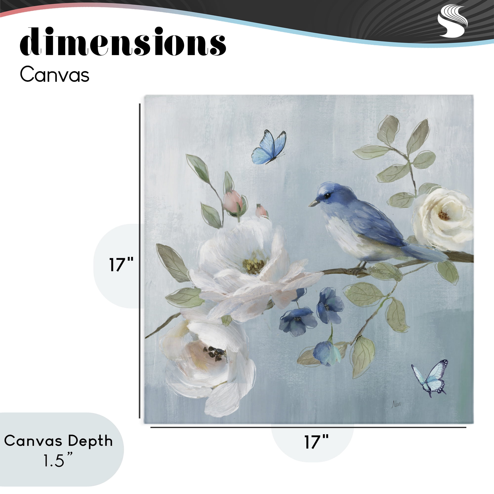 Stupell Industries Pastel Blue Bird Blooms Canvas Wall Art, design by Nan