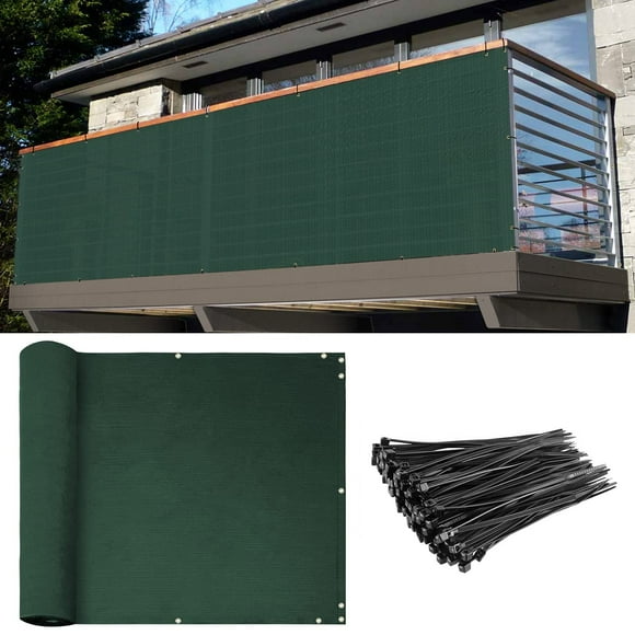E&K Balcony Privacy Screen For Deck Yard Patio Pool 3'X33' Privacy Fence Screen Porch Yard Backyard Railings Chain Link Fence Dog Fencing Privacy Screen Cover With Zip Ties Green