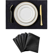 Black Placemats Set of 6 Heat Resistant Dining Table Place Mats, Kitchen Cloth Table Mats