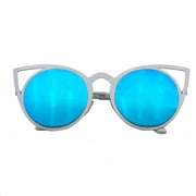 B-THERE Fashion Sunglasses Women Brand Designer Cat Eye Sun Glasses Vintage Woman (White/Blue Lens)