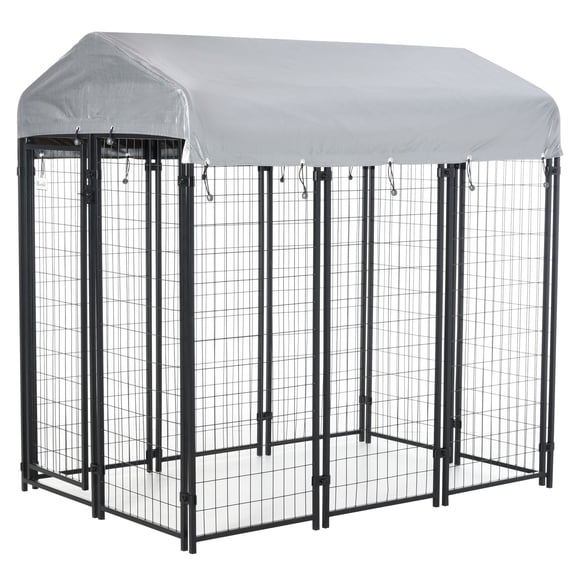 Black Outdoor Dog Kennel - 6x4x6ft Metal Playpen with Waterproof Cover & Secure Latch - Ideal for Living Room, Patio & Yard Use