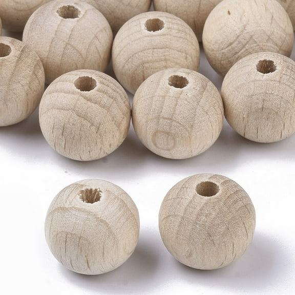 50pcs Undyed Beech Wood Beads Round PapayaWhip 11.5~12x11mm Hole: 3mm