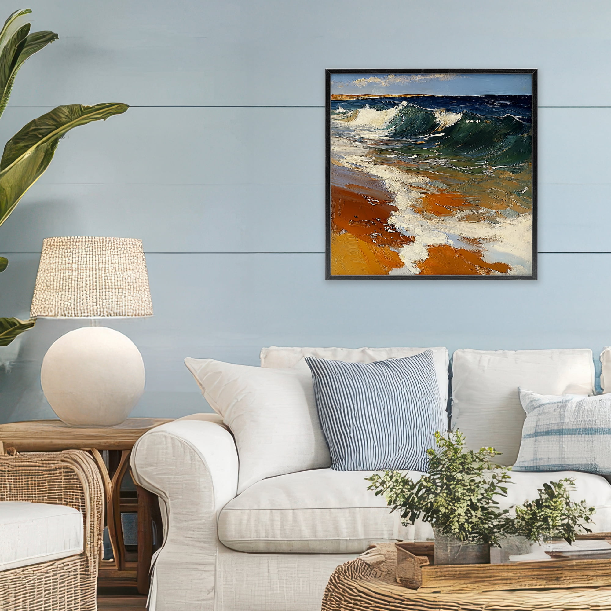 Stupell Industries Glassy Ocean Waves Break Black Framed Giclee Art, design by Walker Noble