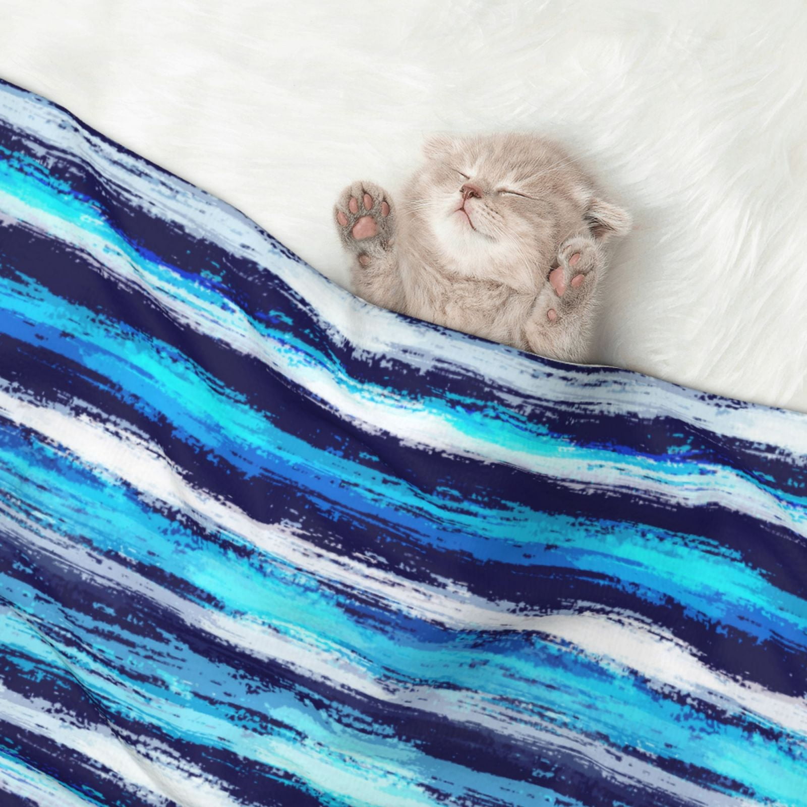 Naloa Ice Blue Stripes Dog Blanket, 3 Sizes Cat Blanket for Indoor Cats Large Medium Small Dog Gifts-Large