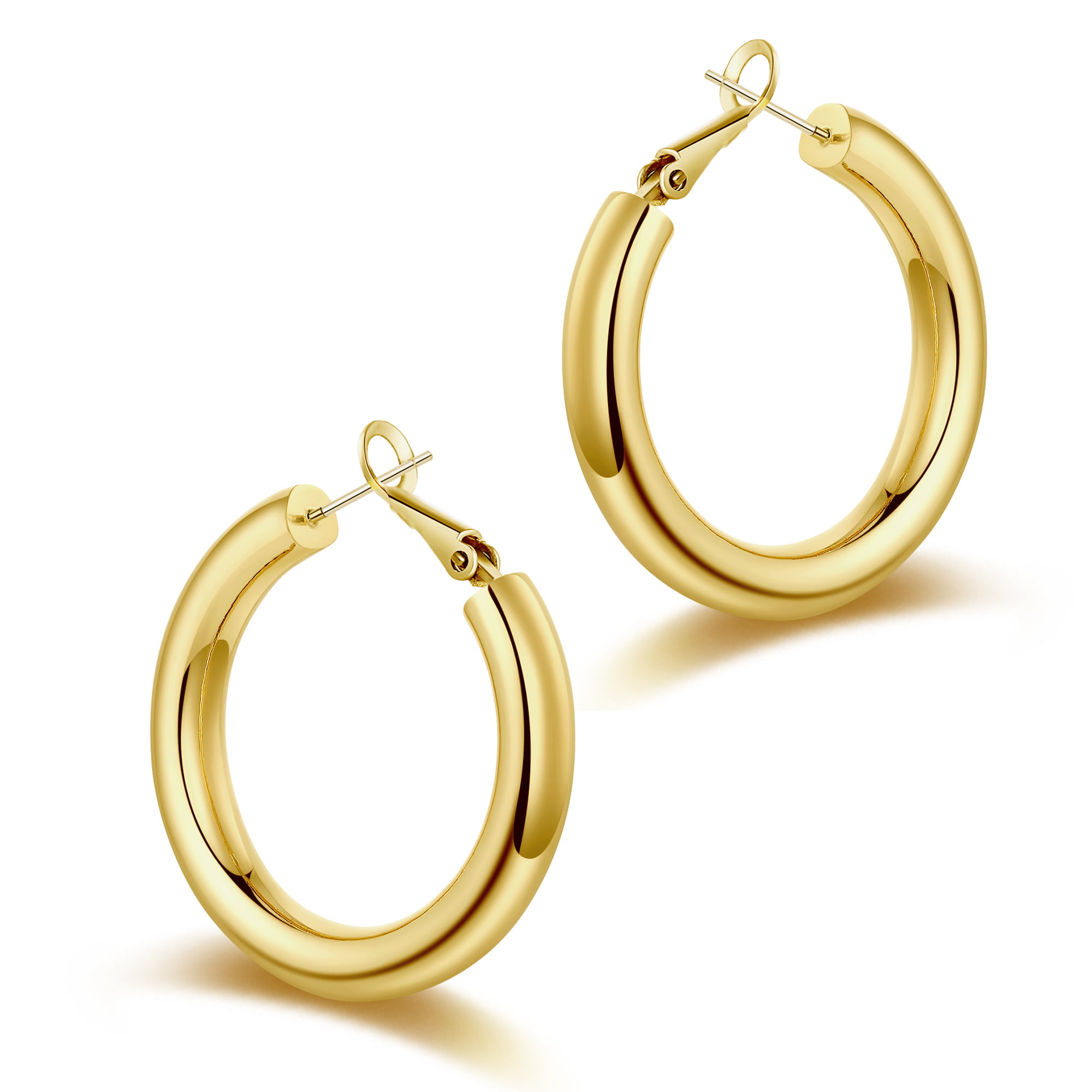 IEFRICH Chunky Gold Hoop Earrings for Women S925 Sterling Silver Post 14K  Gold Plated 25mm Small Thick Tube Lightweight Hoops Earrings