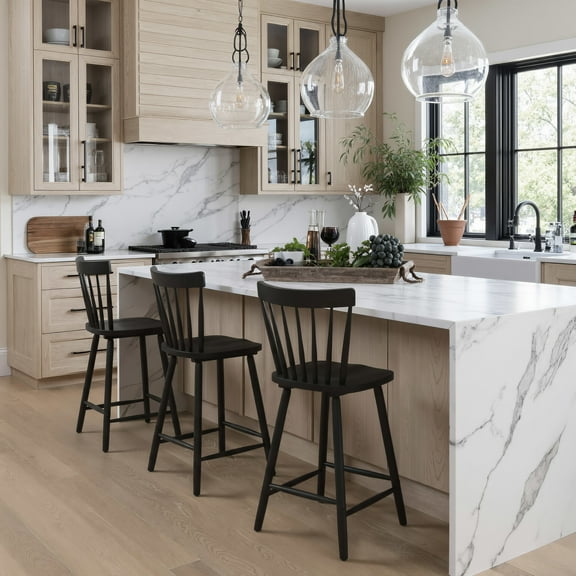 Tyce Counter Stool Black Counter Stool, Modern Style, Ergonomic and supportive footrest, Rubberwood, Indoor Bar