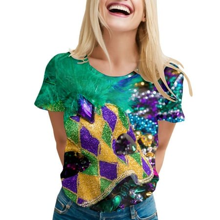 PMUYBHF T-Shirt à Manches Courtes Imprimé pour Femmes Printemps Été Vacances Col Rond 815 m