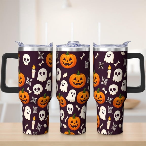 Cute Halloween tumbler 40 oz tumbler with handle and straw 304 stainless steel travel cup coffee mug water bottle suitable as a gifts for women Halloween gift men gift