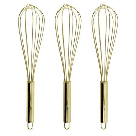 

3 Pcs Large Small Metal Mini Whisk Sets Stainless Steel Egg Wire Tiny Whisks for Cooking Baking Gold Plated