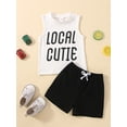 thumbnail image 3 of 2Pcs Baby Boy Summer Outfits, Sleeveless Letter Print Tank Tops + Knot Front Shorts Set 1 Months-24 Months, 3 of 9