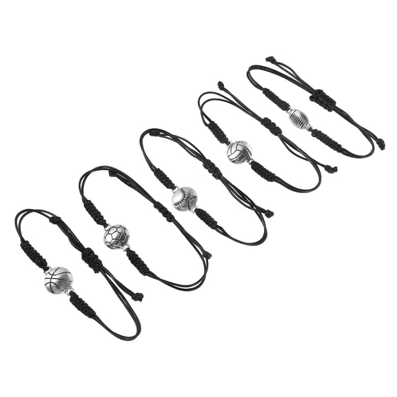 YOSADIER 5-Pack Basketball Bracelets with Zinc Alloy and Wax Cord for Boys and Girls Sports Fans Accessories