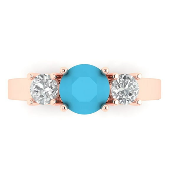 Clara Pucci 14K Rose Gold 1.5ct Turquoise Three-Stone Ring for Women