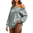 thumbnail image 6 of TARIENDY Womens Sweatshirts Loose Fit Casual Long Sleeve Fall Shirts Fashion Off the Shoulder Pullover Tops Fleece Lined Solid Color Outfits Mint Green XXL, 6 of 9